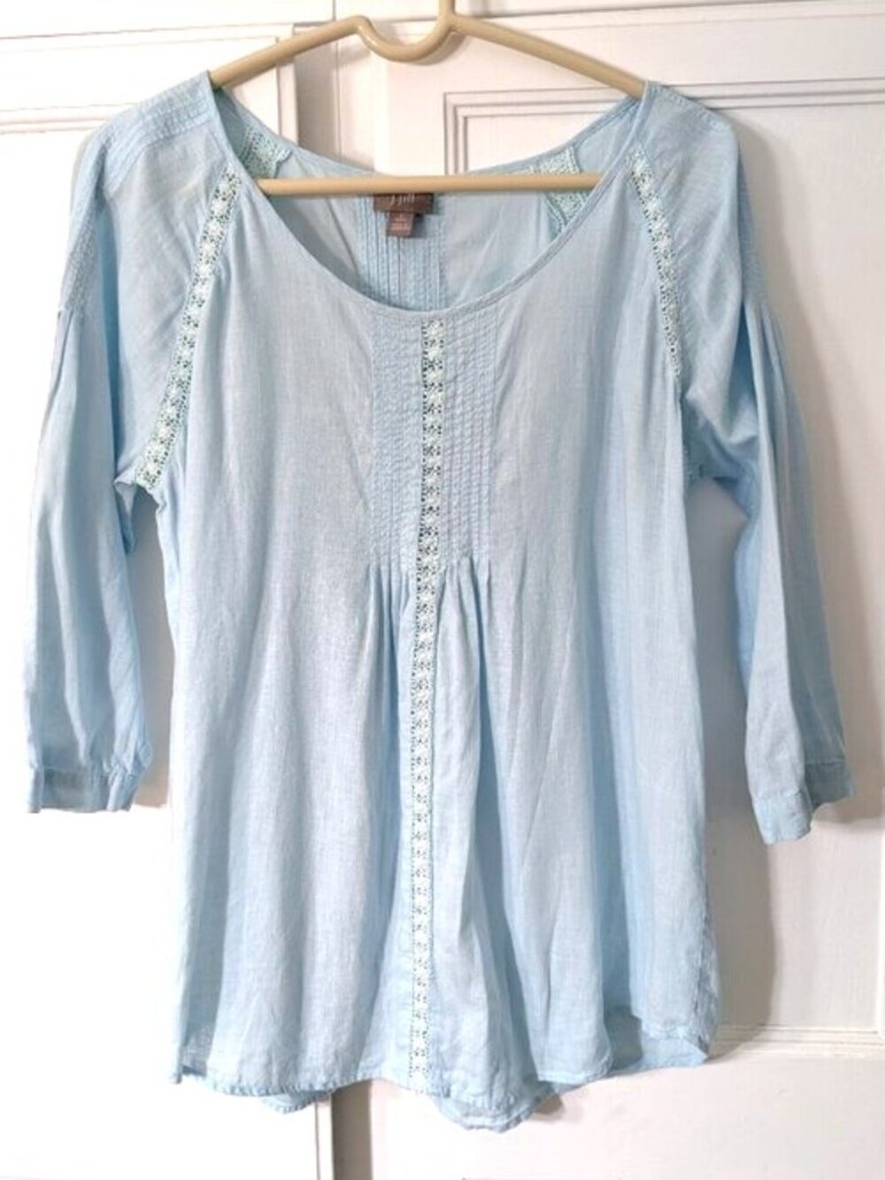 J. Jill Cotton‎ Light Blue Peasant Tunic with Lace Trim Size SP